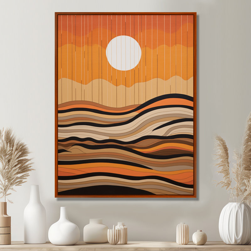 Minimal Full Moon Autumn Waves - impression d'art mural plage et océan, H 32 po x l 16 po x P 1 po