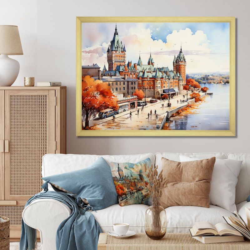 Québec, beauté française I - impressions sur toile Québec, Cadre doré simple, H 16 po x l 32 po x P 1 po