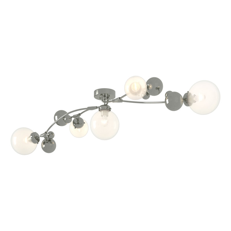 Plafonnier semi-encastré à 5 lumières 61,7 po Sprig, Argenté, Opaline