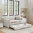 Daybed with trundle - upholstered sofa bed, vertical stripes, linen fabric-1149676572-1149676570