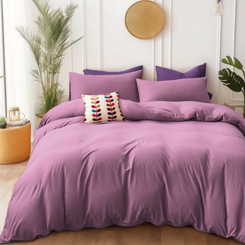 HOME BEDDING Jersey Cotton Duvet Cover Set, King Duvet Cover + 2 King Shams, Mauve