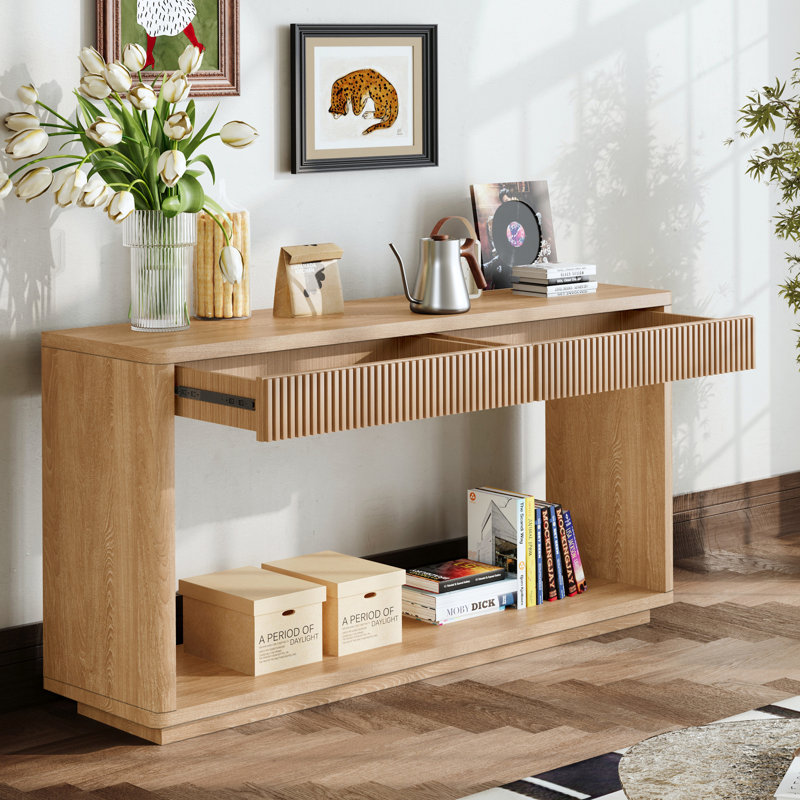 Table de bout cannelée 60 po à 2 tiroirs 60 po Modern