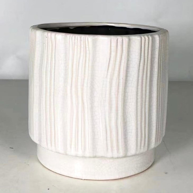 White With Raised Lines Planter