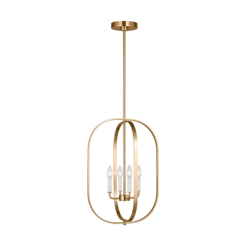 Lustre à quatre lumières Loretto de Génération Éclairage , Laiton satiné, Quatre lumières, H 23 po x l 15,75 po x P 15,75 po