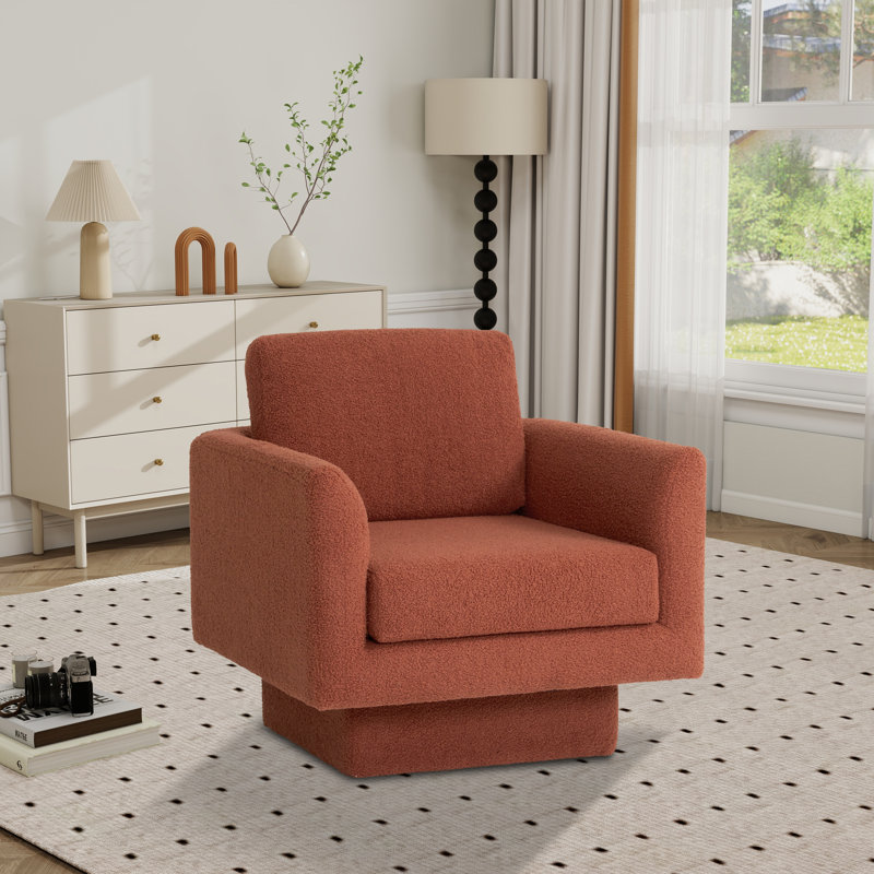 Fauteuil d'appoint pivotant rembourré à accoudoirs évasés, Polyester rouge brique