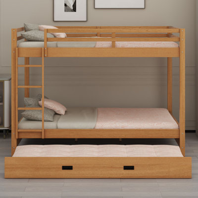 Wood Bunk Bed With Ladder And Trundle