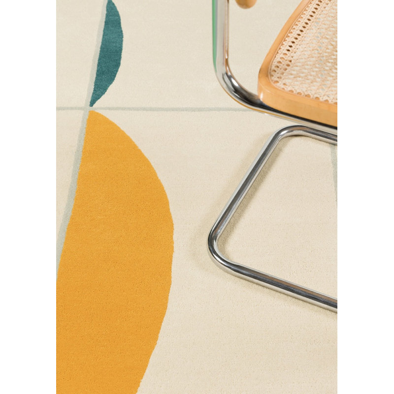 Stabile Hand Tufted Wool Geometric Shapes Area Rug in Ivory/Silver/Yellow/Black, Rectangle 8'2" x 11'6"