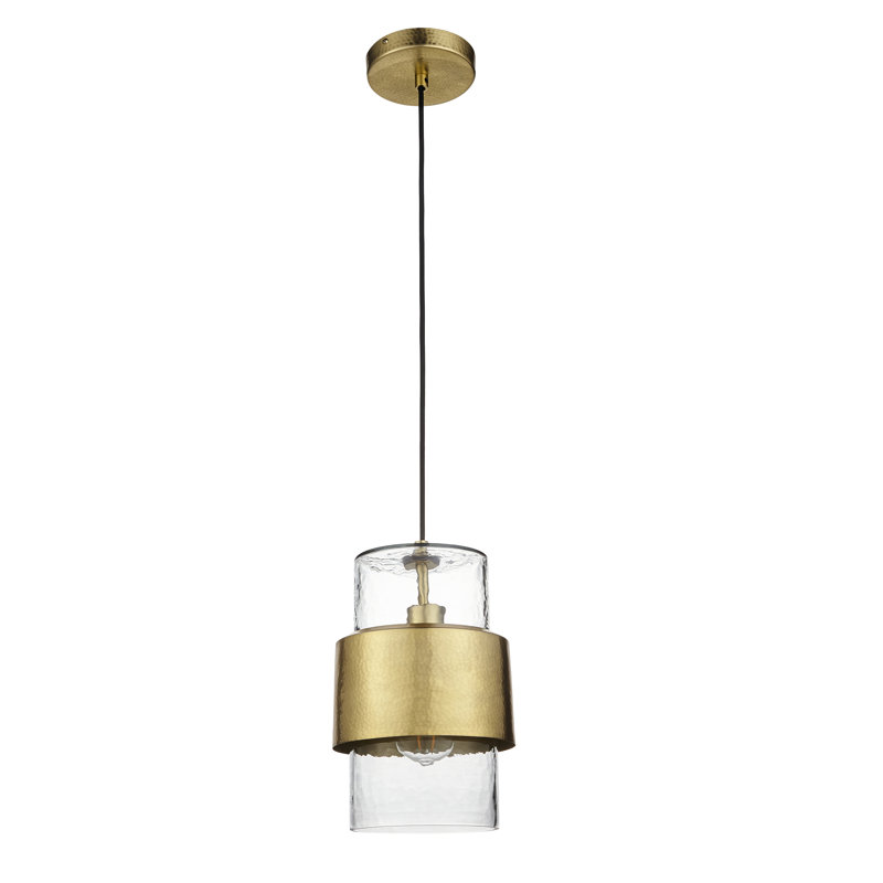 Alzahraa 1 - Light Single Pendant, Hammered brass plate & textured clear glass