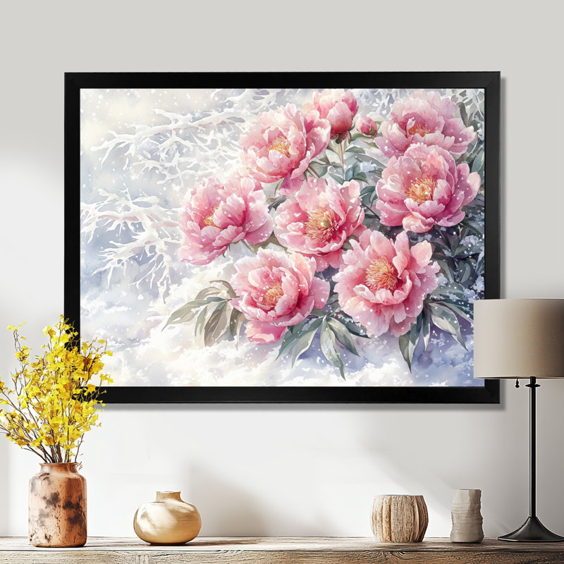 Jacarria pivoines dans la neige II - pivoines, art mural, Reproduction encadrée d'une seule photo, Noir, noir, noir, noir