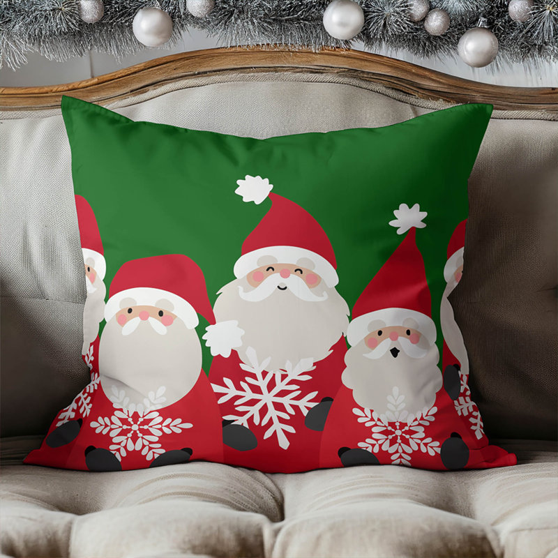 Coussin décoratif père Noël et flocons de neige, Vert