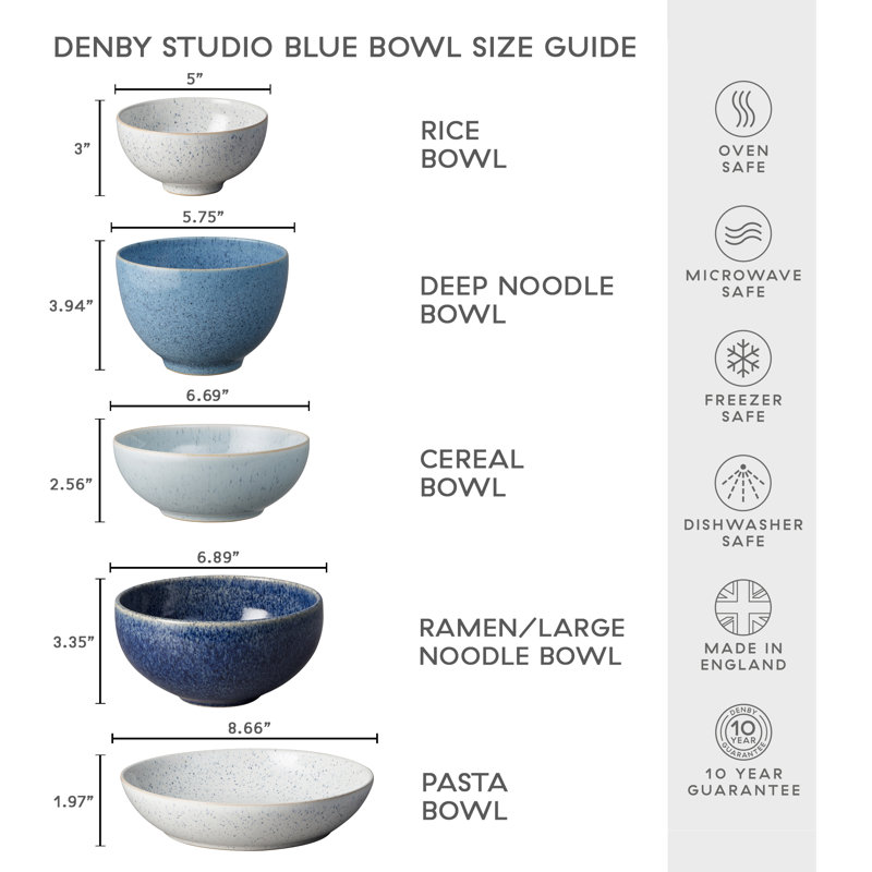 Denby Studio Blue Pebble Ramen/Large Noodle Bowl, Pebble Blue