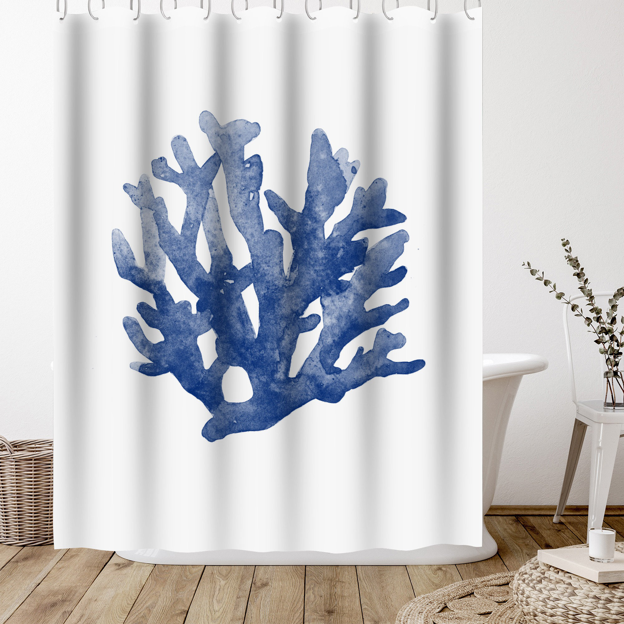 The Twillery Co.® 71 x 74 Coastal Shower Curtain, Blue Coral 3 by NUADA