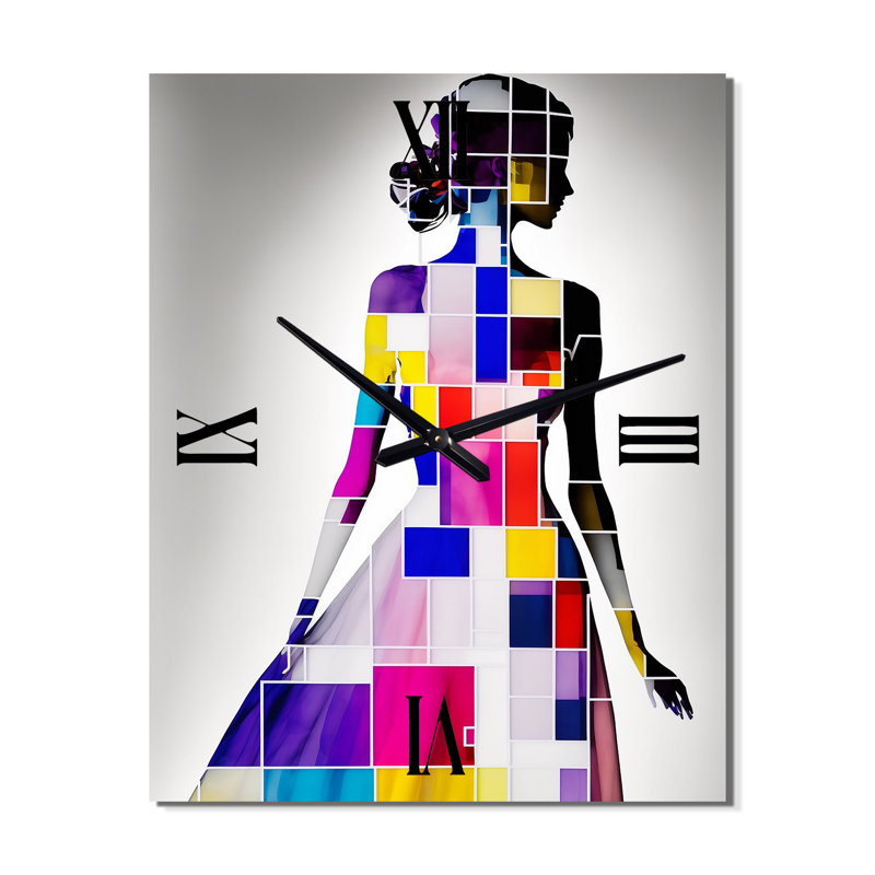 Silhouette d'une robe cubiste II - horloge murale femme moderne, H 28 po x l 12 po x P 1 po