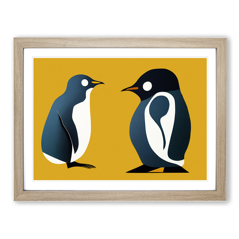 Young Penguins Abstract - Single Picture Frame Painting, Oak, 46cm H x 64cm W x 2cm D