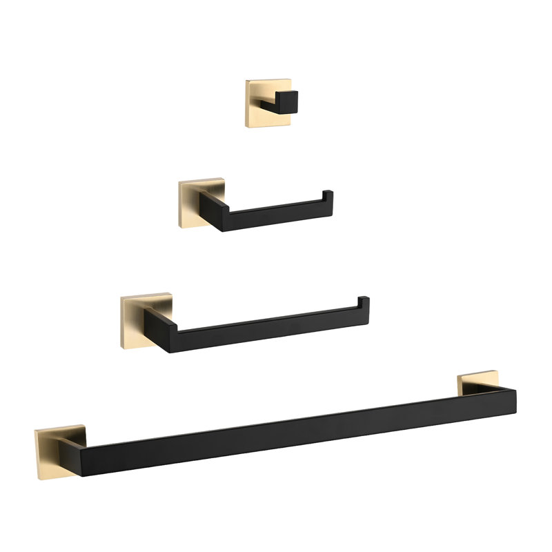 4 304 Bathroom Items - , Delicate Style, Modern Touch Kit 304, Rust-, , Functional Design, Matte Black/Brushed Gold