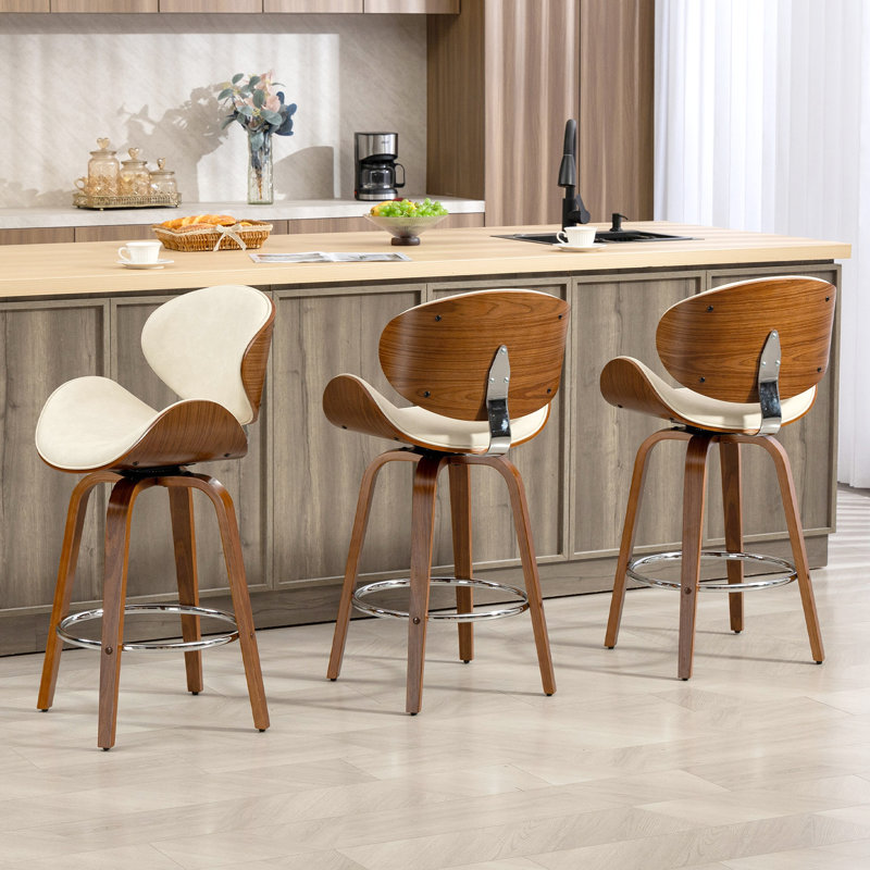 Tabouret de bar et de comptoir pivotant 26 po (ensemble de 3), Beige