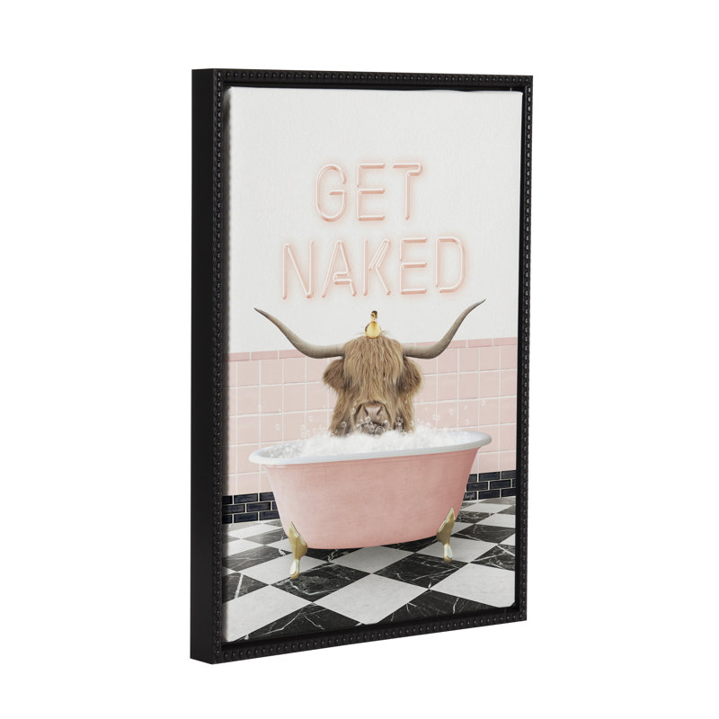 «Highland Cow Randal Neon Sign Bath» par Amy Peterson, reproduction d'art sur toile encadrée