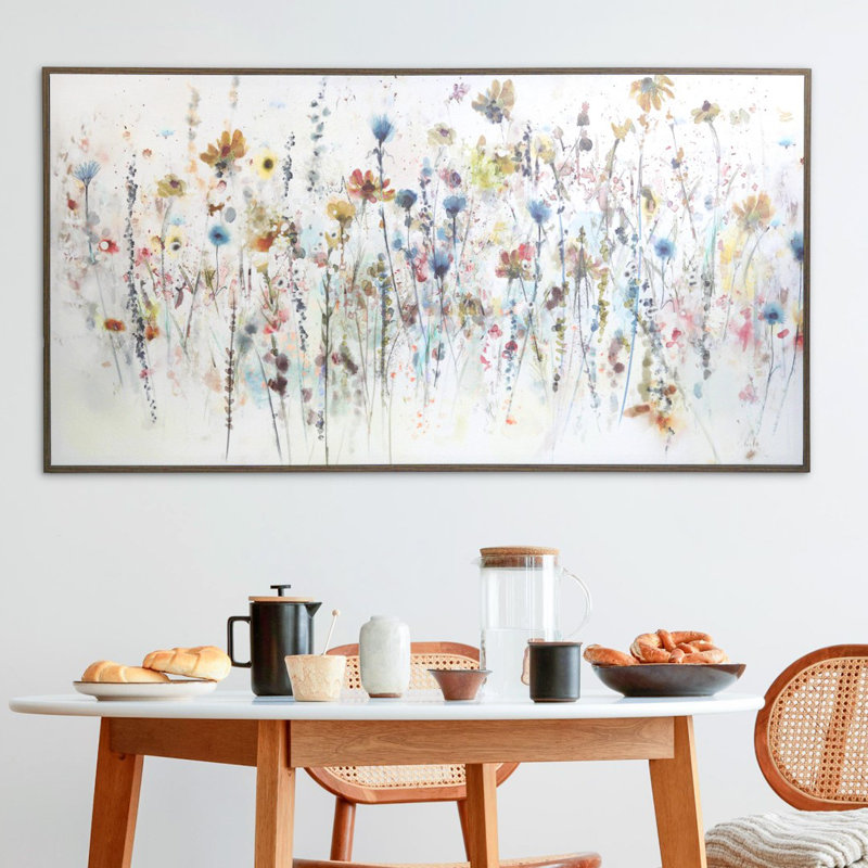 Watercolor Wildflowers by Studio Arts Canvas Wall Art Print, 29" H x 55" W, Framed Print, Brown