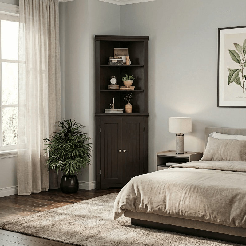Anest 62.2" H x 24.4" W Corner Bookcase, Black