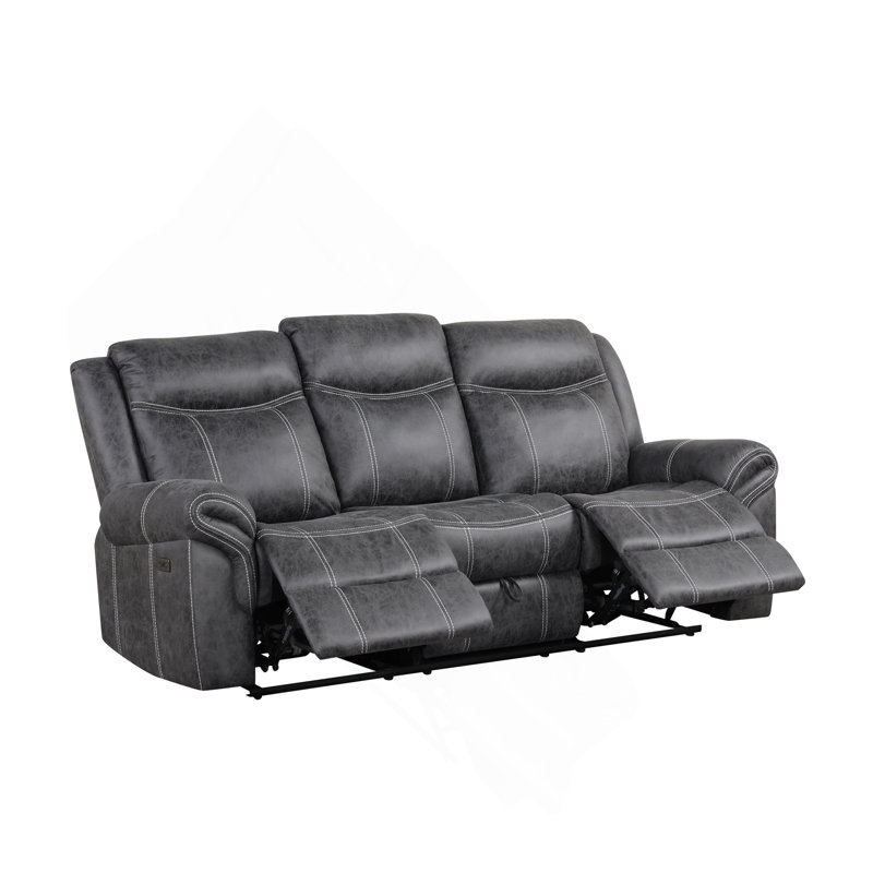 Dark Gray Polish Microfiber Power Motion Sofa W/Drop Down Table