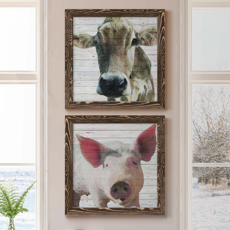 Maude - Ensemble de 2 cadres photo sur toile, H 17 po x l 34 po x P 1,5 po, Cadre noyer