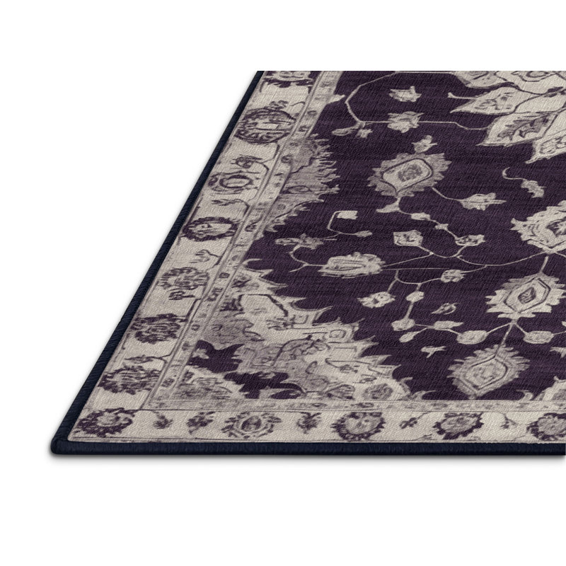 Machine Washable Overdyed Purple Area Rug, Runner 2' x 4'
