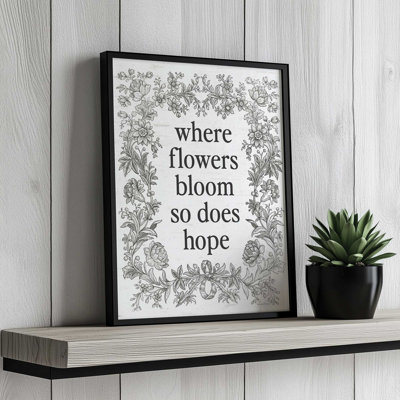 «Where Flowers Bloom», reproduction d'art avec lettres et lignes