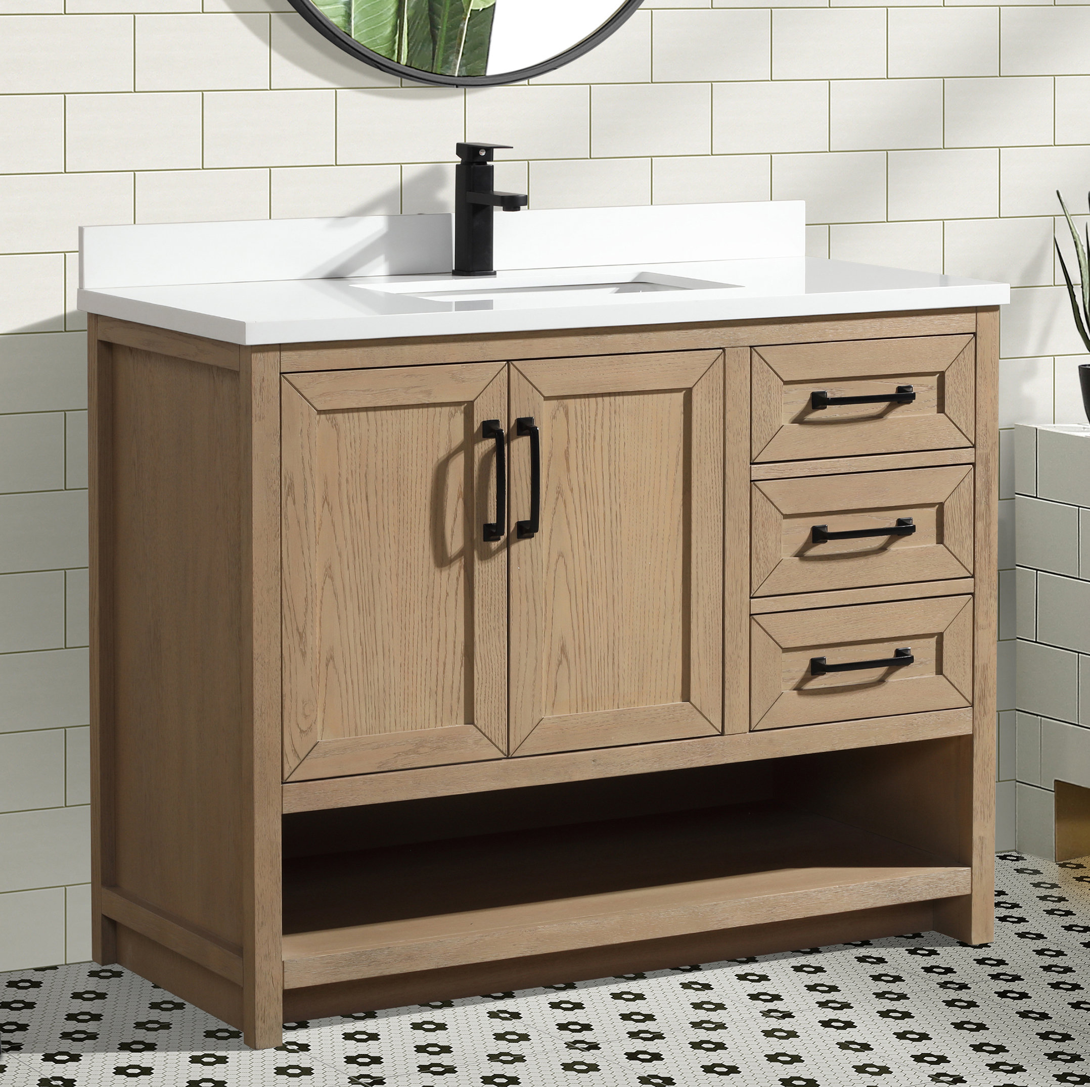 Birch Lane™ Carrollton 42" Bathroom Vanity White/Oak Grey Finish