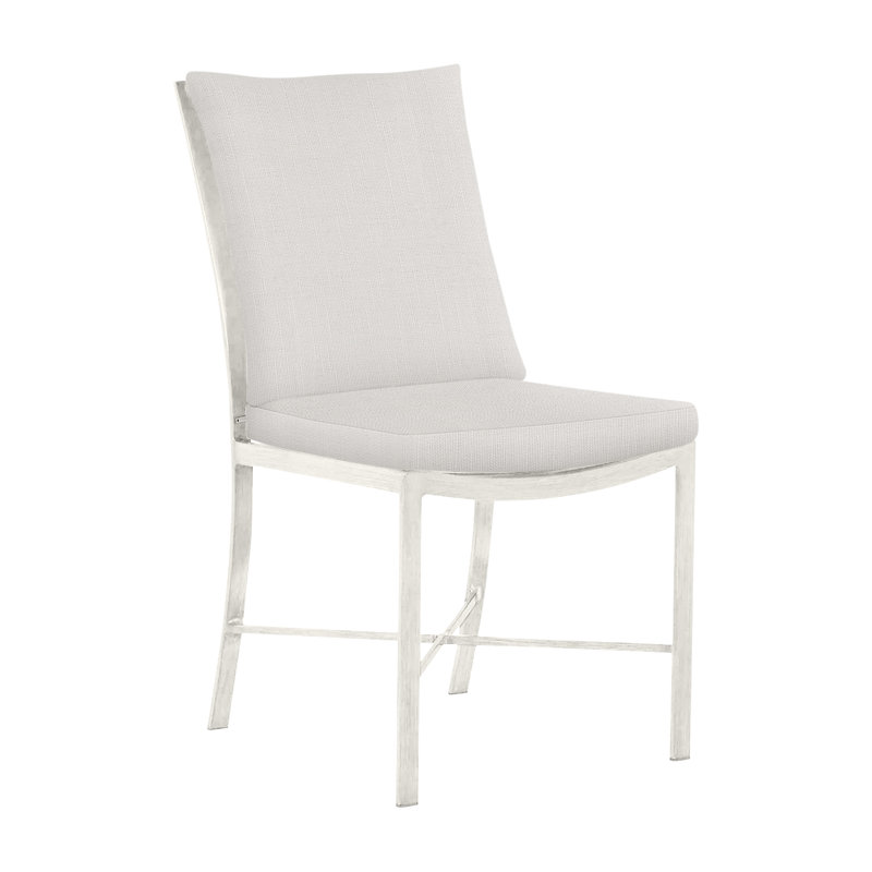 Monaco Patio Dining Side Chair with Cushions, Snow Sunbrella® Linen, Slate Gray, No Welt