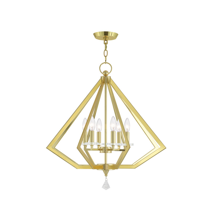Lustre lanterne à 6 lumières Zyvon Diamond, Laiton poli, 6, H 26 po x l 25 po x P 25 po