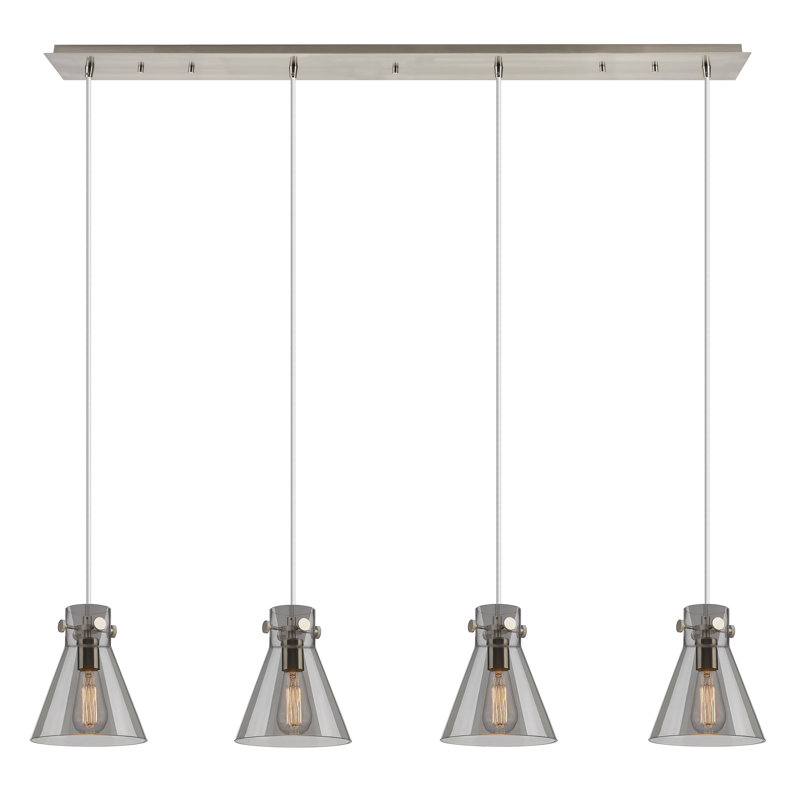 Luminaire suspendu conique à 4 lumières Amrith, Gris fumée clair, Nickel satiné brossé