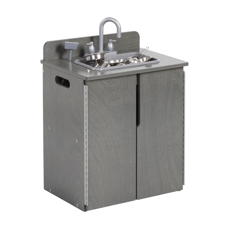 ECR4Kids Wooden Pretend Play Kitchen Sink for Kids, Montessori Furniture, Grey Wash