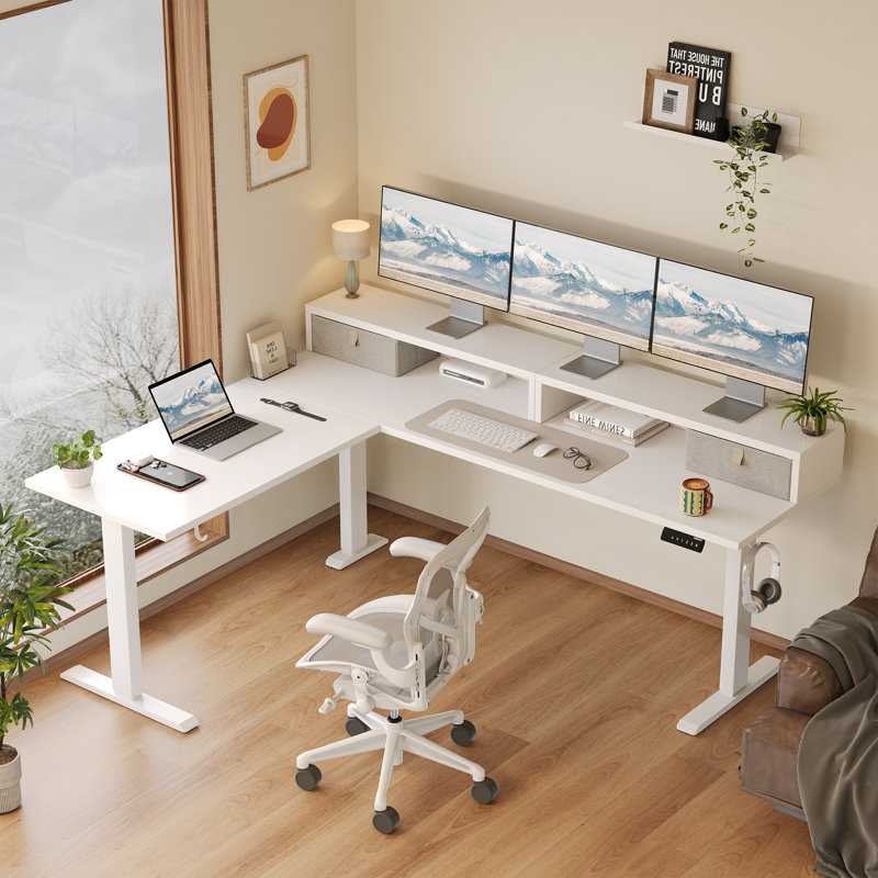 75" L Shaped Electric Standing Desk With 2 Drawers,Ergonomic Corner Height Adjustable Desk, Sit-Stand Computer Table with Storage for Home & Office