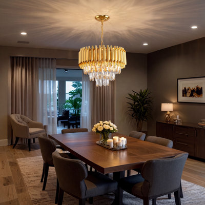 Gold Crystal Chandelier 3-tier Dining Room Chandelier Light Fixtures