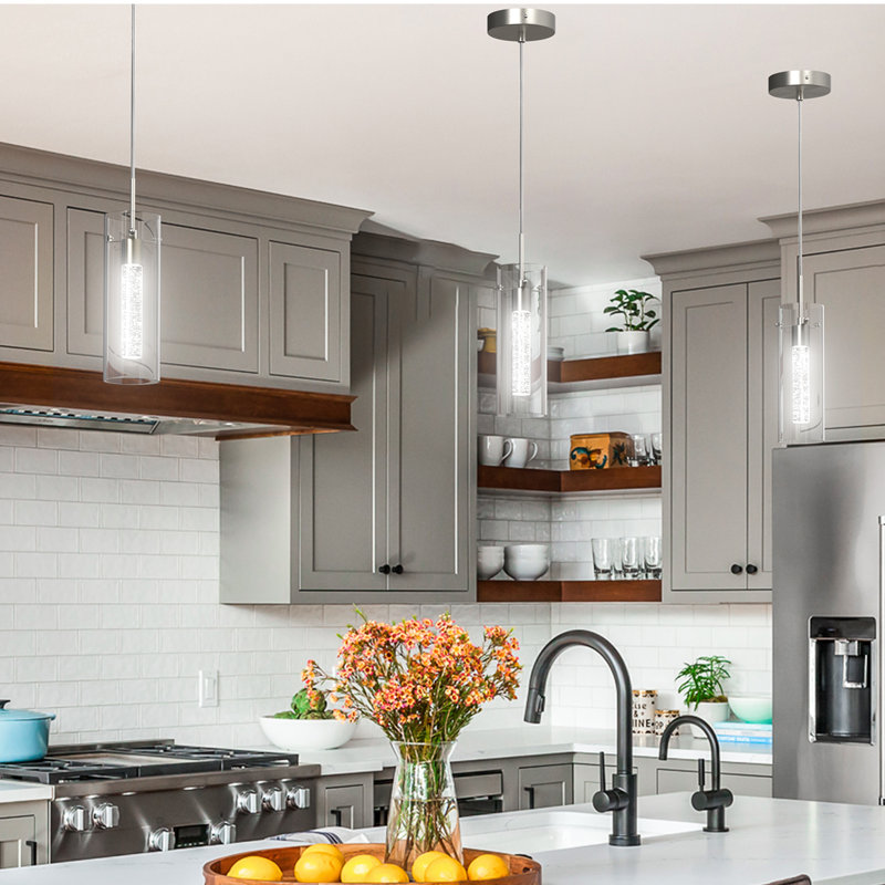 Frontis Light Brushed Nickel LED Cylinder Pendant, 6500K, 3 Lights, Brushed Nickel