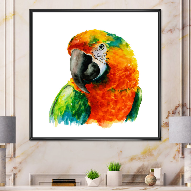 Illustration d'une tête de perroquet - décoration murale traditionnelle sur toile, H 16 po x l 16 po x P 1 po