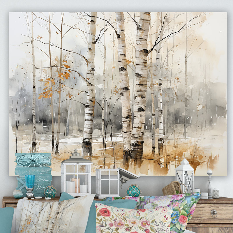 «Winter Birch Wood Forest I - Tree Birch», art mural, Toile tendue, H 24 po x l 32 po x P 1 po