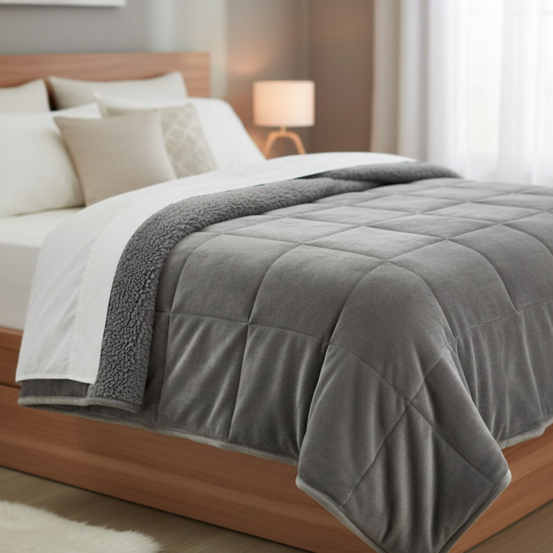 20 Lb Sherpa Fleece Weighted Blanket For Adults, Dual Sided Cozy Fluffy Throw, Soft Plush Flannel, 60x80 In Grey