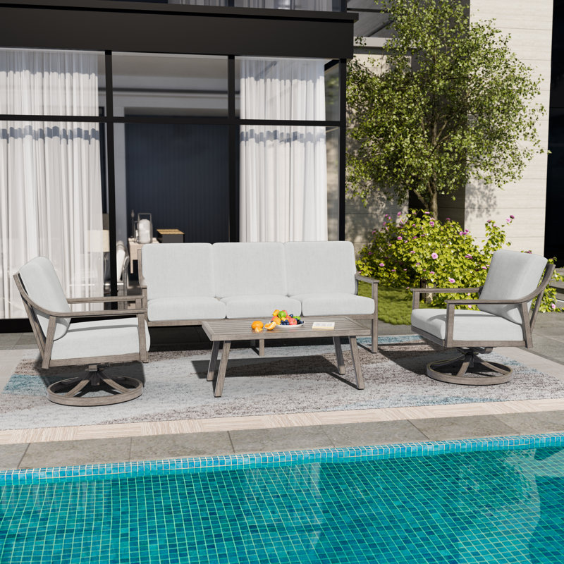 Canapé d'extérieur en aluminium avec coussins Vishali, Gris