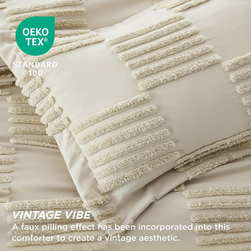Bedsure Comforter Set, Comforter Set-Large Tufted Checkboard, Linen, Full Comforter + 2 Standard Shams
