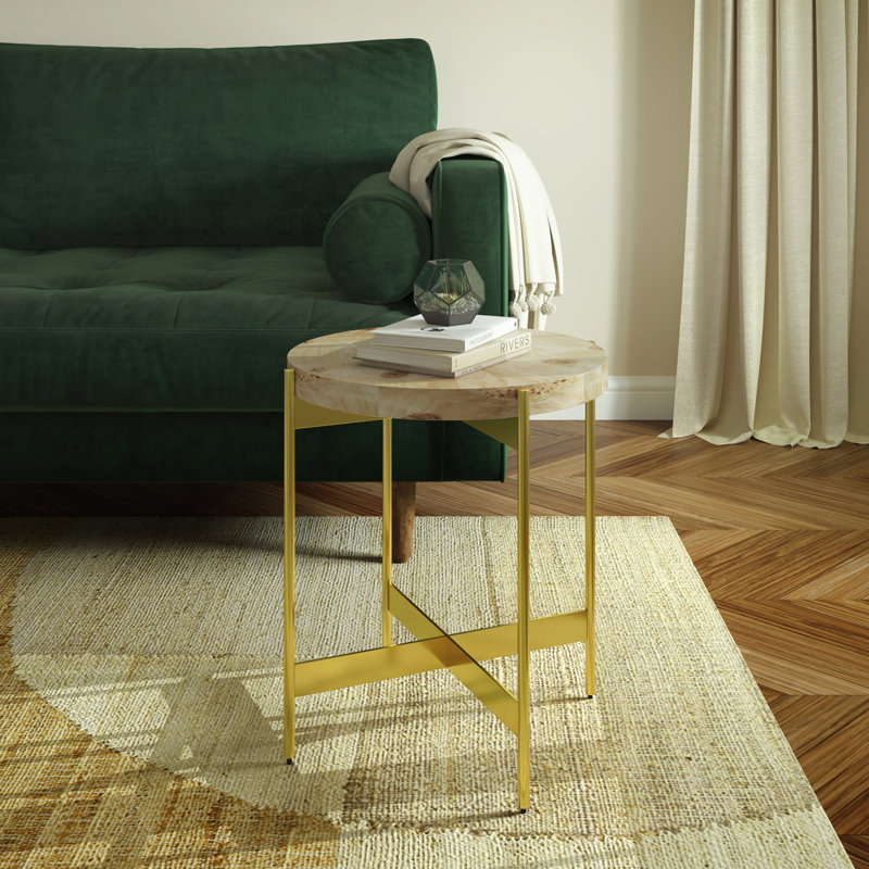 Table d'appoint ronde transitionnelle en bois massif doré et doré