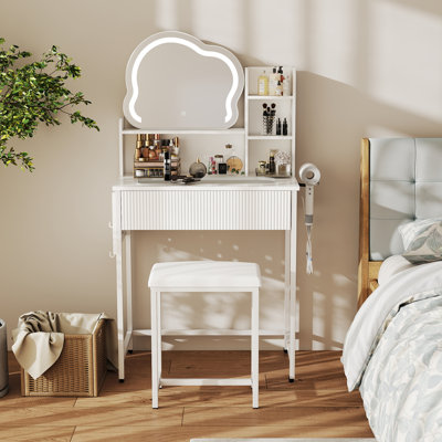 Small Vanity Desk With Mirror And Lights,Makeup Vanity Set With Chair by Wrought Studio