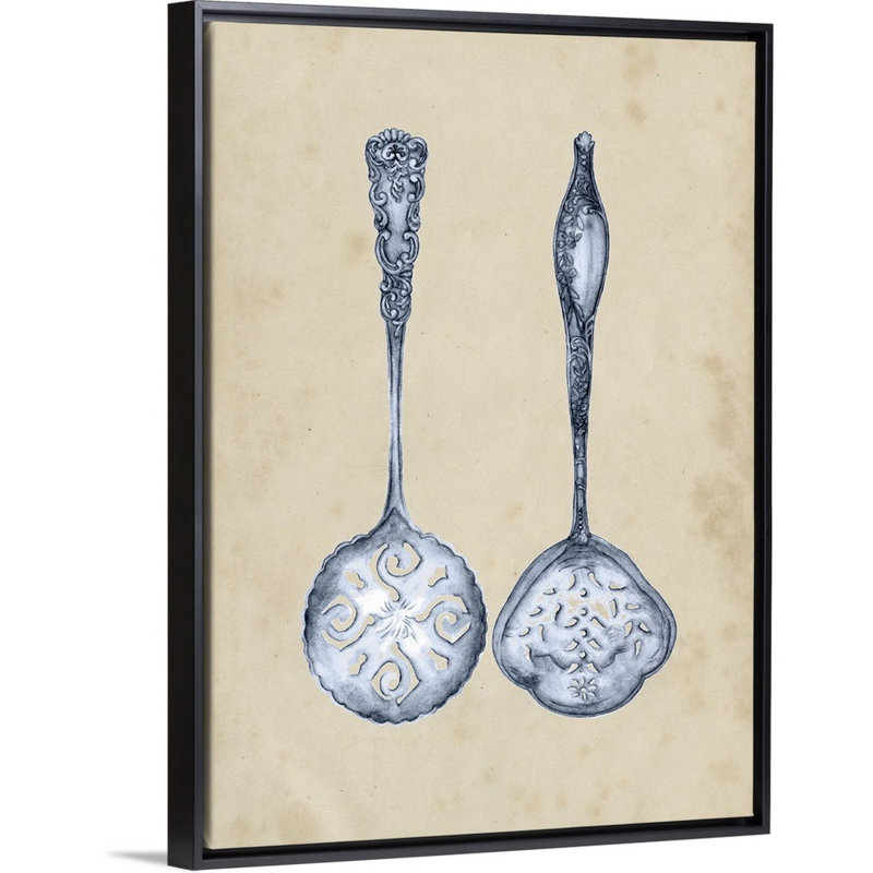 Antique Utensils IV - Reproduction d'art graphique sur toile, Cadre flottant noir, H 41,7 po x l 31,7 po x P 1,75 po