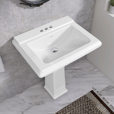Lavabo de salle de bain à piédestal rectangulaire en céramique avec trop-plein 34,37 po ZEAFIVE