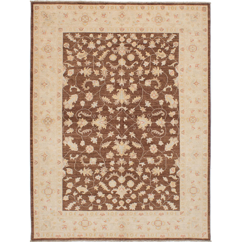 Tapis unique en laine noué à la main brun clair / brun Chobi des années 2010 de 6 pi 5 po x 8 pi 6 po Thurton