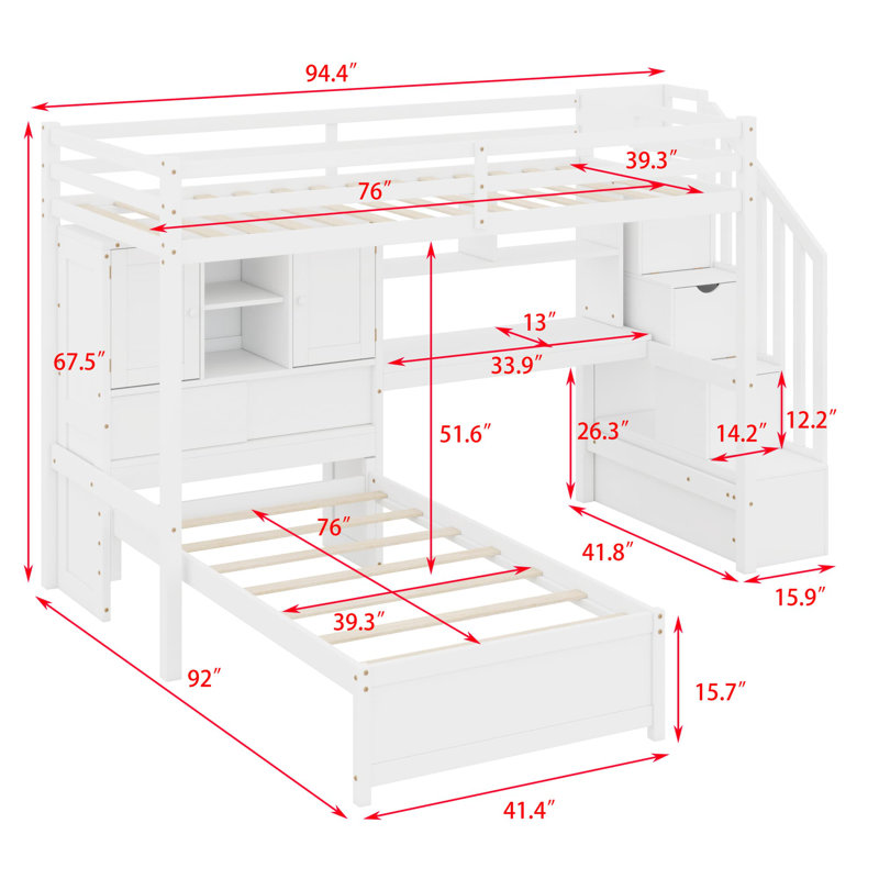 Ebern Designs Loft Bed With Built-In Desk And Staircase - Wayfair Canada