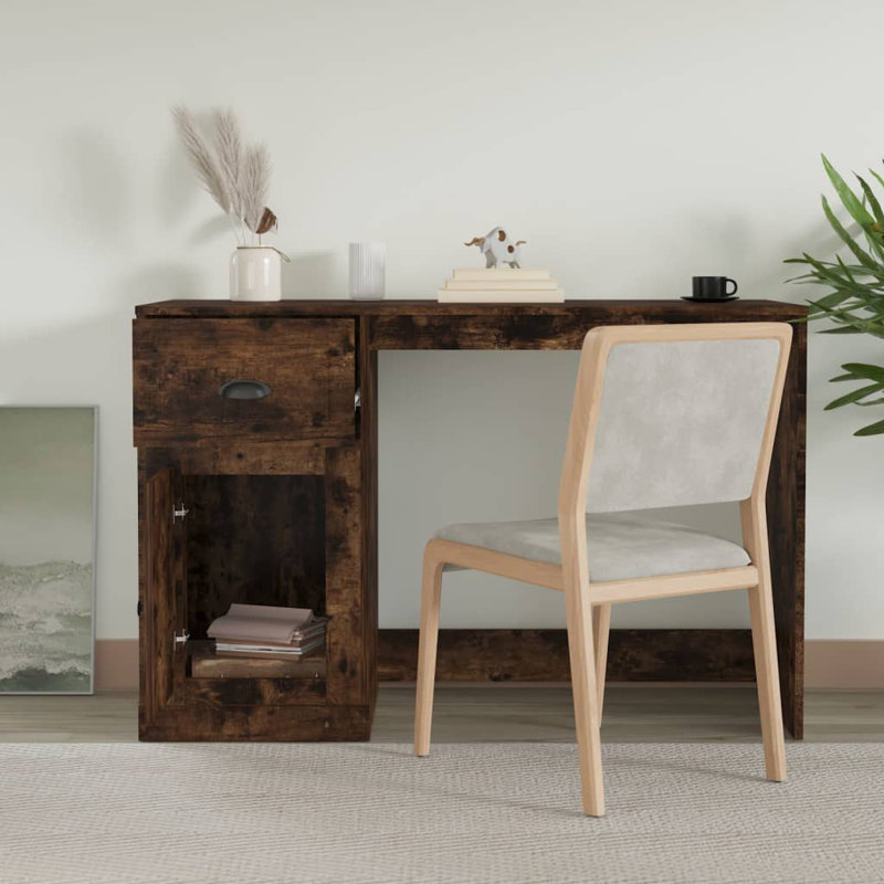 Serlin Solid Wood Base Writing Desk, Smoked Oak