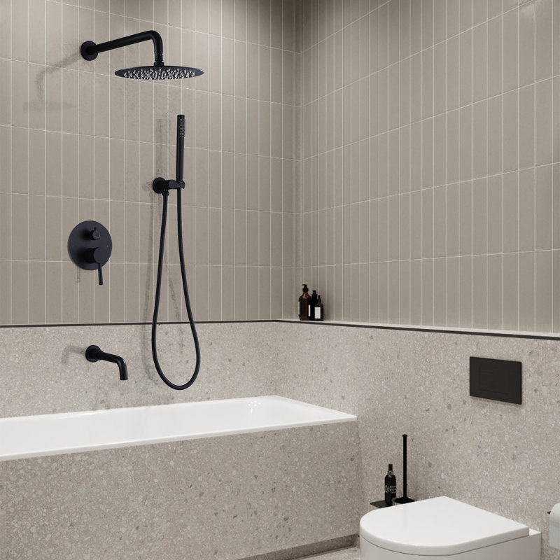 Système de douche mural 10 po avec valve à pression équilibrée, bec de baignoire et douchette