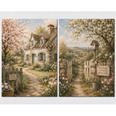 Très grand ensemble de 2 impressions sur toile de style campagnard rustique à la campagne pour chambre à coucher salon campagne, impression sur toile 24 x 36 pouces - prête à être accrochée