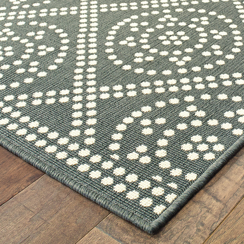 Tapis d'intérieur / extérieur marocain gris / ivoire / blanc Junor, Rectangle 1 pi 9 po x 3 pi 9 po